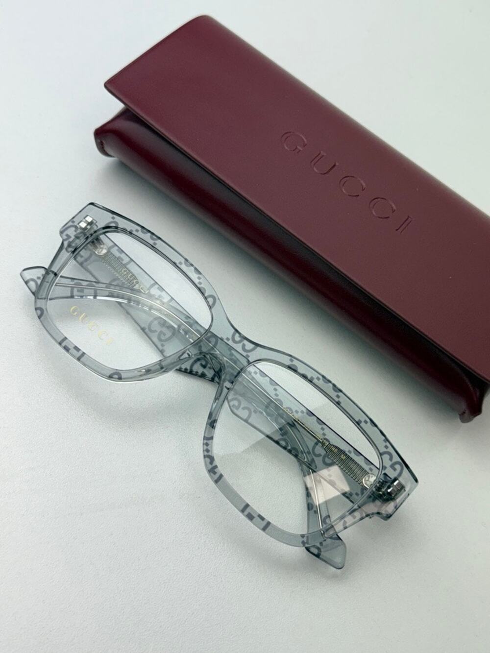NEW Gucci GG1428O Grey Monogram Logo Eyeglasses Frames